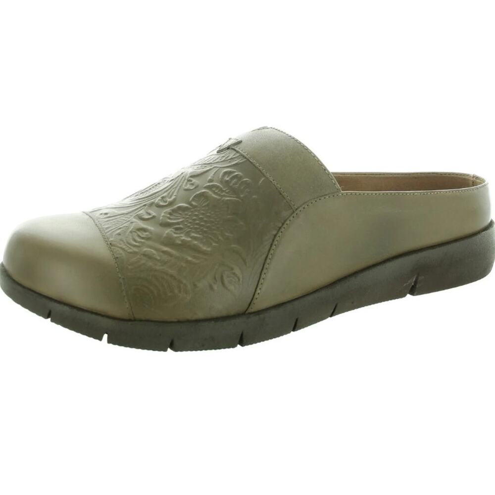 NEW SoftWalk Women's San Marcos Tooling Leather Slip On Mules Size 6 Olive Green